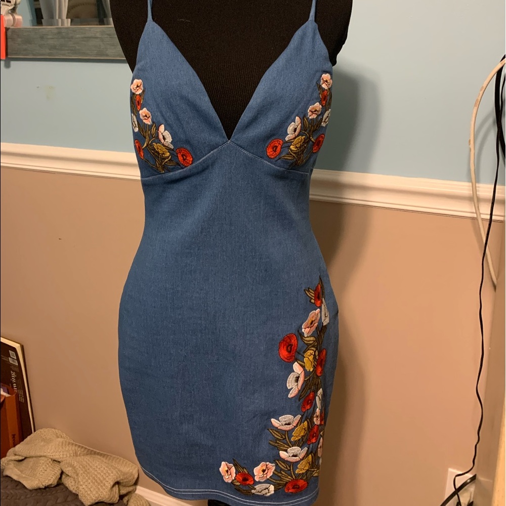 Denim Dress with Flowers